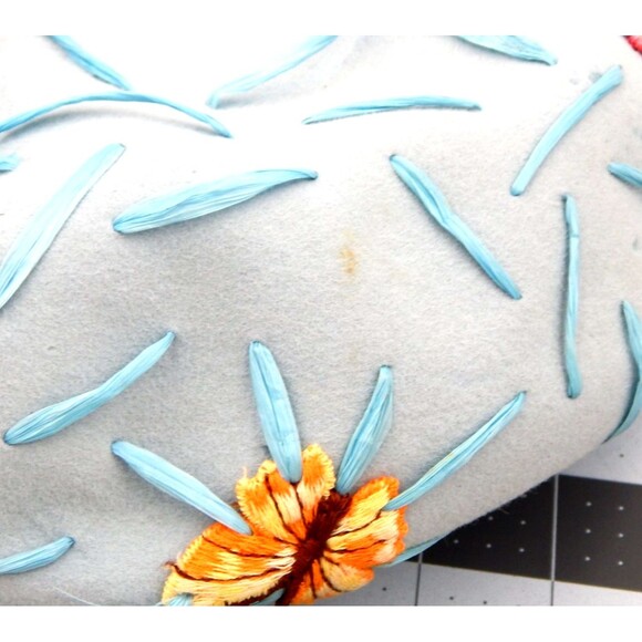 Vintage Womens Felt Beret Hat Blue Butterfly Applique Meyer Brothers Raffia main image 7